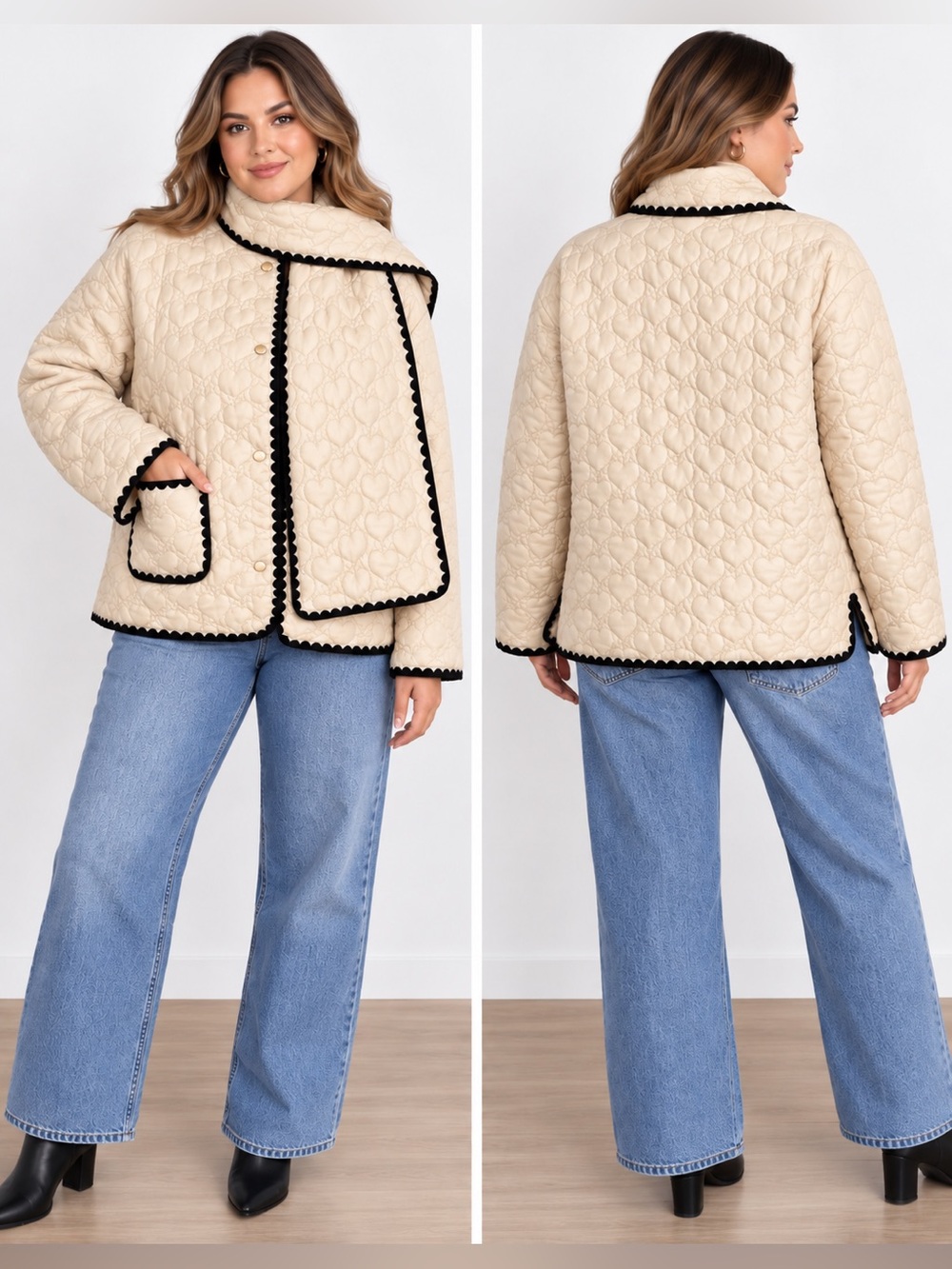 CIDER Quilted Hooded Jacket in White & Black Size Large NWT